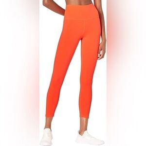 Carbon38 High Rise 7/8 Leggings in Cloud Compression Fluorescent Neon Coral